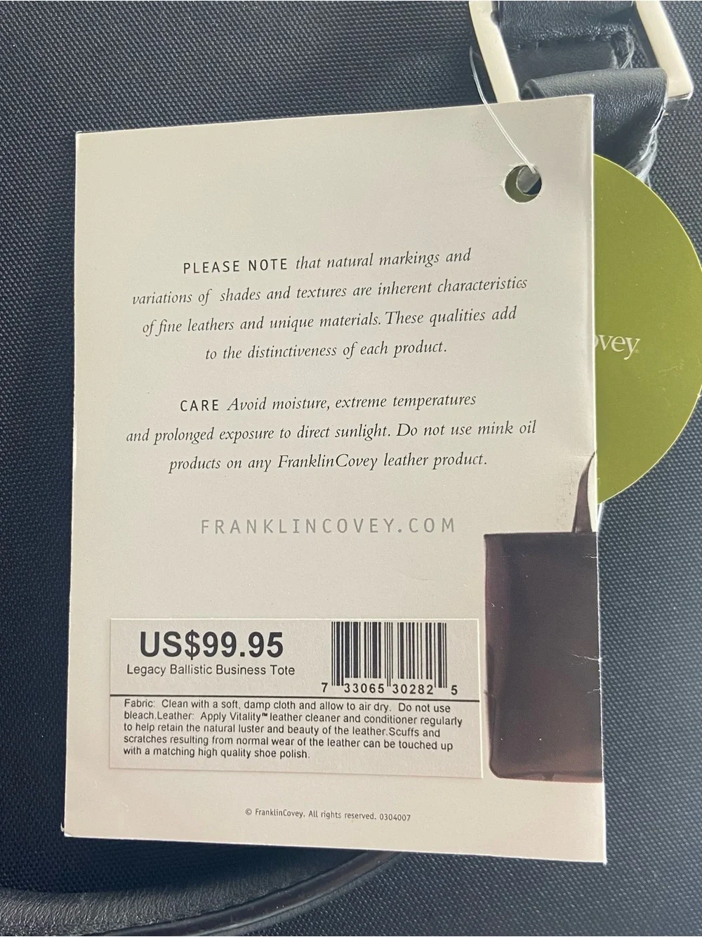 Franklin Covey Black Laptop Tote Bag